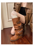 KYLETHOMASW  -  Women Knee-high Boots Summer 2025 Shoes Woman Knight Boots Woman Designer Buckle Chelsea Long Botas Pu Leather Motorcycle Shoes