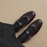 KYLETHOMASW  -  New French Women's Retro Mary Jane Ballet Shoes Ladies Flat Flat Casual Round Toe Riveted Shallow Mouth Single Shoes