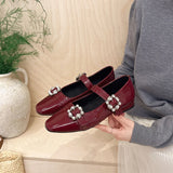KYLETHOMASW  -  Women Patent Leather Rhinestone Buckle Mary Jane Square Toe Block Heel Dual Strap Casual Summer Office Wedding Party Pumps Shoes