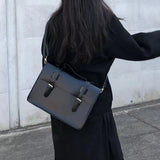 Kylethomasw Korean Women's New Autumn Winter British Cambridge High Capacity PU Leather Portable Single Shoulder Messenger Bag