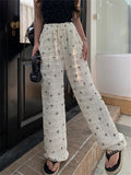 KYLETHOMASW  -  Printed Lace Chic Pants Fashion Summer Streetwear High Waist Loose Slim New Straight 2024 Office Lady Chic Daily