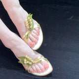 KYLETHOMASW  -  Pearl Leaf Decor Open Toe Stiletto Heel Sandals Woman Summer Slip On Slingback High Heels Outdoor Beach Casual Shoes
