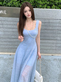 KYLETHOMASW  -  Women Clothes Sweet Sheer Sexy Tank Low Cut Slim Long A-Line Dress Elegant Lady Party Birthday Vestidos Robe Beach Casual Korean