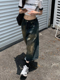 Kylethomasw   -  Women Knee Length Blue Denim Shorts 90s Aesthetic Vintage Jeans Shorts Y2k Harajuku Korean Cowboy Short Pants 2000s Clothes 2024