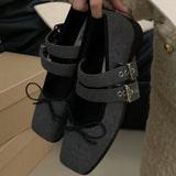 KYLETHOMASW  -  Simple Soft Bottom Buckle Flat Mary Jane Women Shoes Comfortable Bowknot Square Toe Designer Shoes Fashion Backless Loafer Shoes
