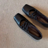 KYLETHOMASW  -  Women Sheepskin Square Toe Slip-on Pumps Elastic Band Cross Strap Wedge Med Heel Casual Female Daily Dress Heels Shoes Fashion