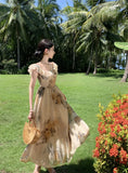 KYLETHOMASW  -  Floral Prints Midi Dresses for Women Vintage Fashion Elegant French Clothing Casual Holiday Beach Party Summer New