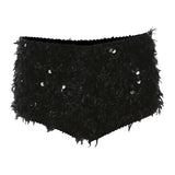 KYLETHOMASW  -  Spicy Girl Sexy Black Low Waist Casual Shorts Women Summer New Chic Glitter Furry Slimming Ultra Short Hot Pants for Women