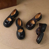 KYLETHOMASW  -  Leather Shoes for Women's Spring and Autumn New Cross Belt Genuine Leather Pumps for Women Thick Soled Mary Jane Shoes