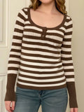 KYLETHOMASW  -  Sweet Slim Casual U Neck Long Sleeve Striped Contrast Color Pullover Knitted Pullovers