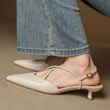 KYLETHOMASW  -  New Style Pointed Toe Low Heel Mule Shoes Women French Retro Single Buckle Strap Fashion Pointed Low Heel Shoes Women 7878