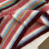 KYLETHOMASW  -  Retro Colorful Striped Knitted Cardigans Women Outerwear Autumn Winter Casual Loose V-neck Single Breasted Sweater Coats Tops