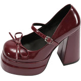 KYLETHOMASW  -  New Spring Platform Thick Heel Women Mary Jane Shoes Fashion Butterfly-knot Shoes Ladies Outdoor Dress Leather Pumps