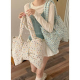 KYLETHOMASW  -  Sweet Polka Dot Bow Bag for Women New Korean Canvas Large Capacity Tote Rossbody Bags