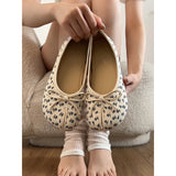 KYLETHOMASW  -  Fashionable Floral Embellished Women's  Knot Slip-On Thick Heel Split Toe Shoes Summer Season Low Cut Casual Footwear
