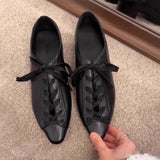 KYLETHOMASW  -  Black British Style Leather Shoes Women Retro Lace Up Mid Heel Pumps Comfortable Elegant Commuter Office Shoes Zapatos De Mujer