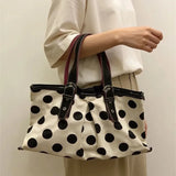 KYLETHOMASW  -  Japanese Retro Polka Dot Tote Bag Women Fashion Large Capacity Shoulder Bag Ladies Lightweight Commute Casual Underarm Bag Chic