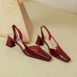 KYLETHOMASW  -  New Square Head Red Coarse Heel French Strap Top Sandals for Women in Summer