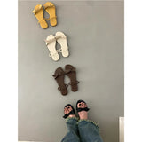 KYLETHOMASW  -  Flat Shoes Female Low Woman's Slippers Luxury Slides Butterfly-Knot 2025 Designer Rome Butterfly-knot Rubber Retro Scandals PU H