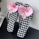 KYLETHOMASW  -  Summer Design Flower Geometric Clip Toe Low Flat Heels Women Slippers Fashion Casual Flip Flops Party Shoes