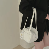 KYLETHOMASW  -  Women's Cute Mini Leather Flower Bead Charm Handbag Sweet Casual Aesthetic Daily Dating Simple Shoulder Bag New Trend