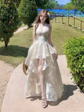 KYLETHOMASW  -  France Sweet Slash Neck Holiday Dress Women's Summer New Design Fashion Elegant Fairy Irregular Seaside Dress Female Clothing