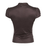KYLETHOMASW  -  American style light mature V-neck lace up pleated slim fit shoulder T-shirt new polka dot short sleeved top