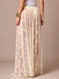 KYLETHOMASW  -  Womens Sexy Sheer Lace Skirt High Waisted Floral Embroidered See Through Ruffled A Line Long Maxi Long Beach Coverup Skirts
