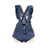 KYLETHOMASW  -  Denim Suspender Shorts for Women New Design Ruffled Suspenders Slimming and Wide Legs