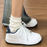 KYLETHOMASW  -  New Spring/autumn White Shoes Lace-up Casual Shoes with Round Toes Fashionable Comfortable Trendy Breathable Walking Sneakers