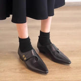 KYLETHOMASW  -  Designer Low Heel Loafers Women Retro Pointed Toe Fashion British Style Small Leather Shoes Elegant Brand Mary Jane Shoes Women