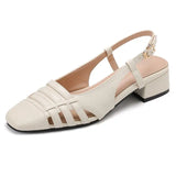 KYLETHOMASW  -  Design 2025 Vintage Women Sandals Square Toe Block Heels 3.5cm Back Buckle Strap Big Size 43 Dating Shoes 31 32