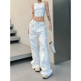 KYLETHOMASW  -  Baggy Vintage Cargo Jeans Woman Korean Fashion Casual Harajuku Wide Leg Denim Pants Basic Ladies Fashion White Trousers