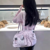 KYLETHOMASW  -  Women Ita Bags Heart Transparent Kawaii Preppy Shoulder Underarm Bag Y2k Aesthetic Star Printing Sweet Wings Purse and Handbags