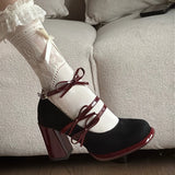 KYLETHOMASW  -  Designer Luxury Spring Thick Heel Women Mary Jane Shoes Butterfly-knot Buckle Strap Shoes Ladies Elegant Dancing Party Pumps