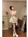 KYLETHOMASW  -  2000s Vintage Japanese Kawaii Suits Lolita 2 Piece Skirt Set Women Even Party Clothing Casual Y2k Crop Top Blouse + Slim Skirts