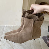 KYLETHOMASW  -  Sexy Pointed-Toe Faux Suede Ankle Boots Women Elegant Stiletto Heels for Ladies Fall/Winter Comfortable Women Shoes Botas Mujer