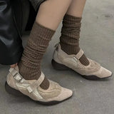 KYLETHOMASW  -  Women's Casual Mary Jane Shoes Ins Style Pointed Toe Shallow Hook Loop Belt Buckle Street Sandals Fashion Brown/apricot Pumps