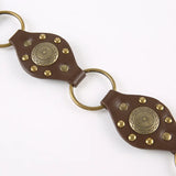 KYLETHOMASW  -  Retro metal disc sunflower hollow out chicken eye belt PU leather niche personality waist belt