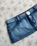 KYLETHOMASW  -  Women Y2K Vintage Blue Washed Denim Mini Skirt Low Rise Metal Button Detail Slim Fit Casual Streetwear Jean Skirt Summer Outfits