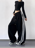 KYLETHOMASW  -  Y2K Vintage Striped Sweatpants Women Harajuku Japanese Oversize Baggy Pants Retro High Waist Loose Casual Streetwear Trousers