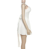 KYLETHOMASW  -  Three Sisters Summer New Temperament Elegant Birthday Party White Woman Clothing Backless Tie Bow Solid Color Prom Dress  2025