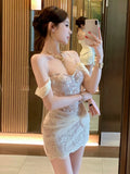 KYLETHOMASW  -  Fashion Hotsweet Women Lace Evening Gown Sexy Off-Shoulder Slim Mini Short Dress Party Birthday Vestido Holiday Vacation Clothes