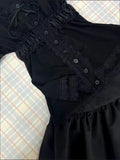 KYLETHOMASW  -  Gothic Vintage Black Lace 2-piece Set Women Lolita Lace Puff Sleeve Y2K Tops Female + High-waist Ruffle Short Kawaii Mini Skirt