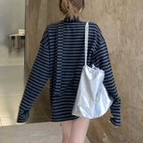Kylethomasw Vintage Star Patchwork Loose Long-sleeved T-shirt Women Autumn New O-Neck Contrast Color Striped Casual Tops with Scarf