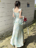 KYLETHOMASW  -  Elegant Satin Print Womans Dresses Summer New Fashion Strap Ruffles Chic A-Line Birthday Party Beach Holiday Vestidos Female