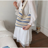 KYLETHOMASW  -  Stripe Knitted Tote Bag Underarm Shoulder Bags High Capaci Bolsa Beach Bolsos mujer Bolsas Lazy Style Casual Sac Femme