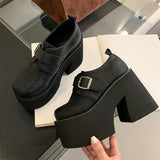 KYLETHOMASW  -  Chunky Platform Buckle Strap Women Pumps Street Style Round Toe Very Square High Heels Stripper Club Female Shoes