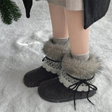 KYLETHOMASW  -  Sweet Lace Decoration Furry Suede Snow Boots Women 2025 Winter Thick Bottom Fluffy Fur Ankle Boots Warm Plush Designer Shoes