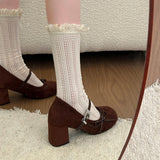 KYLETHOMASW  -  New Spring Thick Heel Women Mary Jane Shoes Fashion Rhinestone Buckle Strap Shoes Ladies Outdoor Elegant Dress Pumps